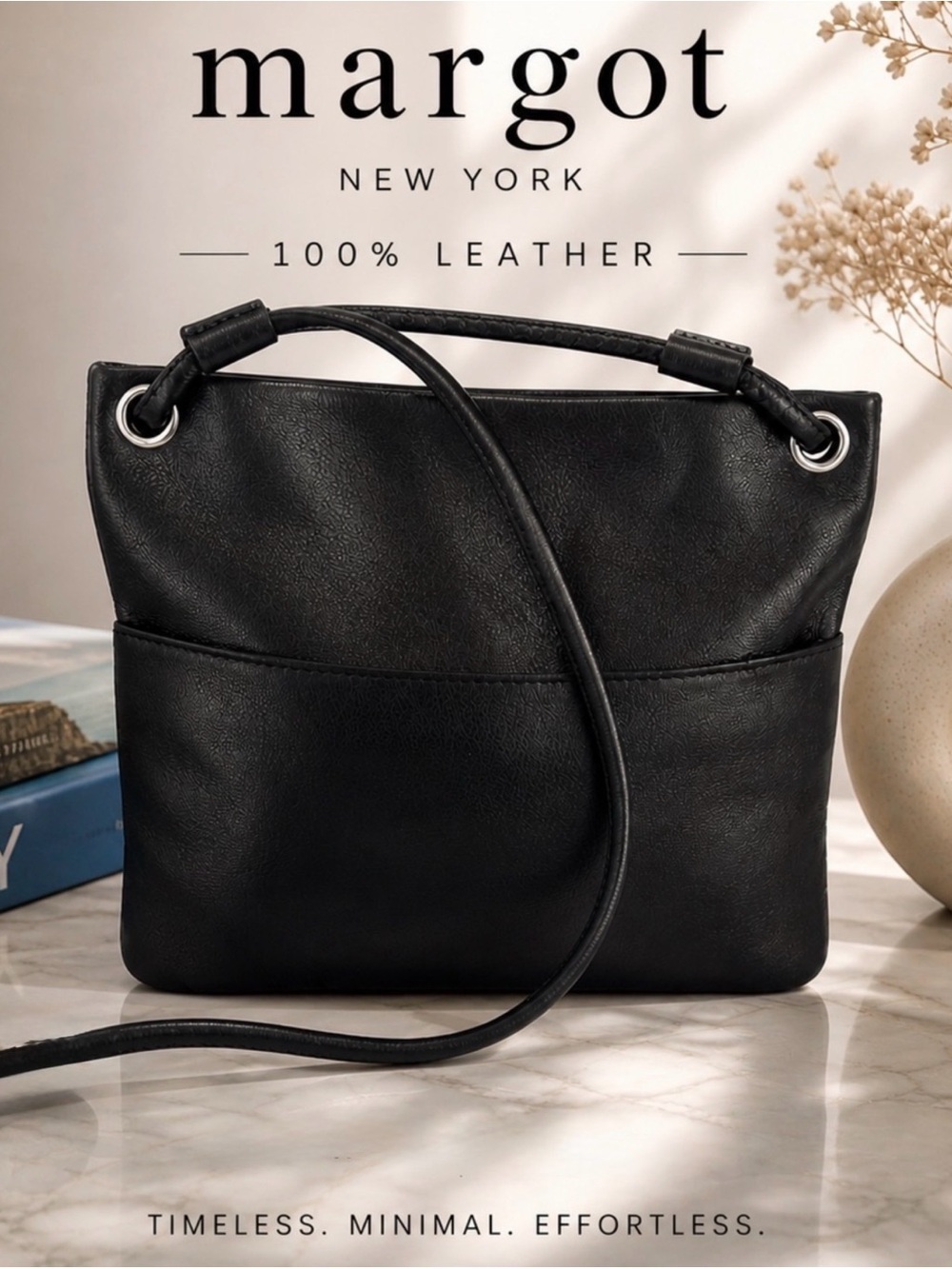MARGOT Black Leather Crossbody Bag